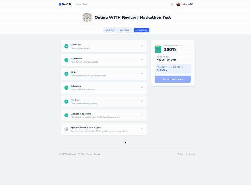Creating or joining a team for online hackathon