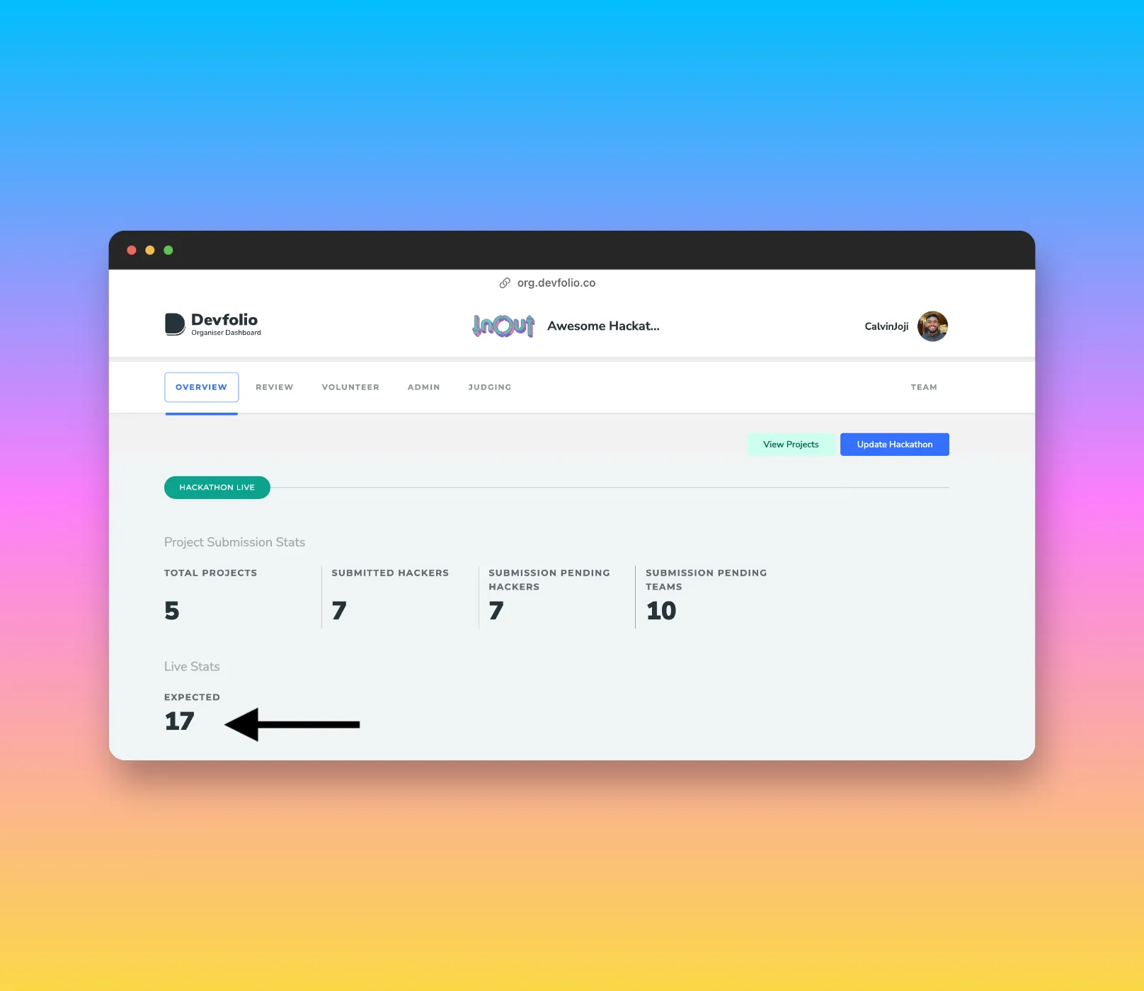 Volunteer tab dashboard